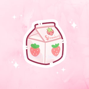 Chibi Strawberry Milk Sticker: Kawaii Cottagecore Vinyl Sticker, scrapbooking, Journaling, cute birthday gift ideas, pink, girly core