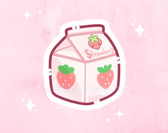 Chibi Strawberry Milk Sticker | Cute chibi stickers | kawaii | Kiss cut stickers | cottage core | kawaii sticker cow | Cute milk stickers