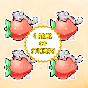 Chibi Strawberry Cat Hug Sticker Sheet | 4 pack | Chibi kawaii animals | Cute chibi sticker pack | Kawaii stickers | Chibi pack