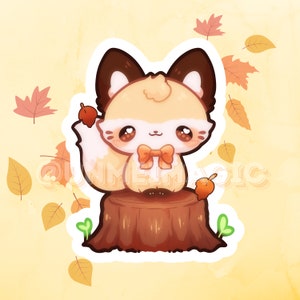 Chibi Kawaii Fall Fox Sticker | cute chibi stickers | Fox art | Kiss cut stickers | Kawaii Sticker | cottagecore | kawaii stickers