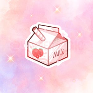 Kawaii Pink Strawberry Milk Sticker | Cute chibi stickers | Food stickers | Kiss cut, scrapbooking, Journaling, cute birthday gift ideas