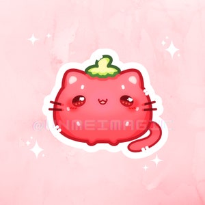 Kawaii Strawberry Kitty Fruit Sticker | Cute chibi stickers | cat stickers | Kiss cut stickers | kawaii stickers | Cute stickers