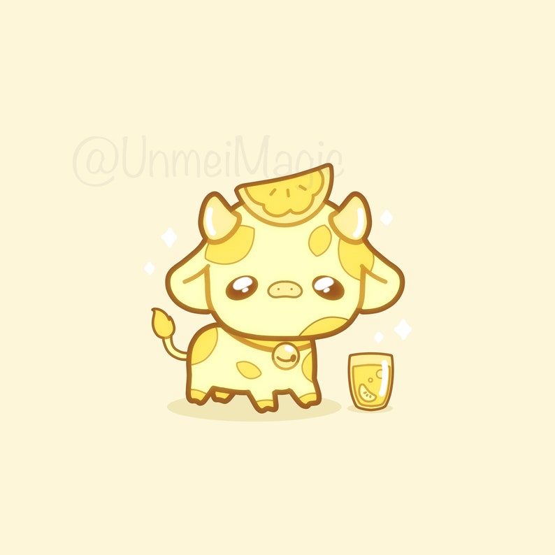 Cute Lemon Chibi Cow Art, Cute Art Print, Pastel Drawing, Birthday Gift