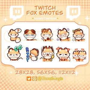 10 Cute Orange Fox Emotes for Twitch | Funny and cute emotes | Discord & Youtube | Streamer emotes | cute affordable stream assets | Kawaii
