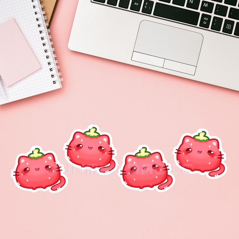 Kawaii Strawberry Cat Vinyl Sticker | Chibi Decal - Etsy