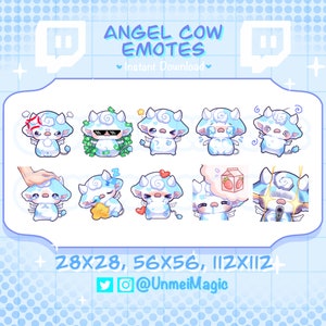 10 Chibi Angel Cow Twitch Emotes | Youtube & Discord | Digital Stickers | Streamer Assets | Twitch Streamer Emotes | Chibi Cow Stickers