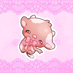 Chibi Kawaii Bow Cow Sticker | Coquette stickers | Adorable stickers | Kiss cut stickers | kawaii stickers | animal stickers | cute stickers