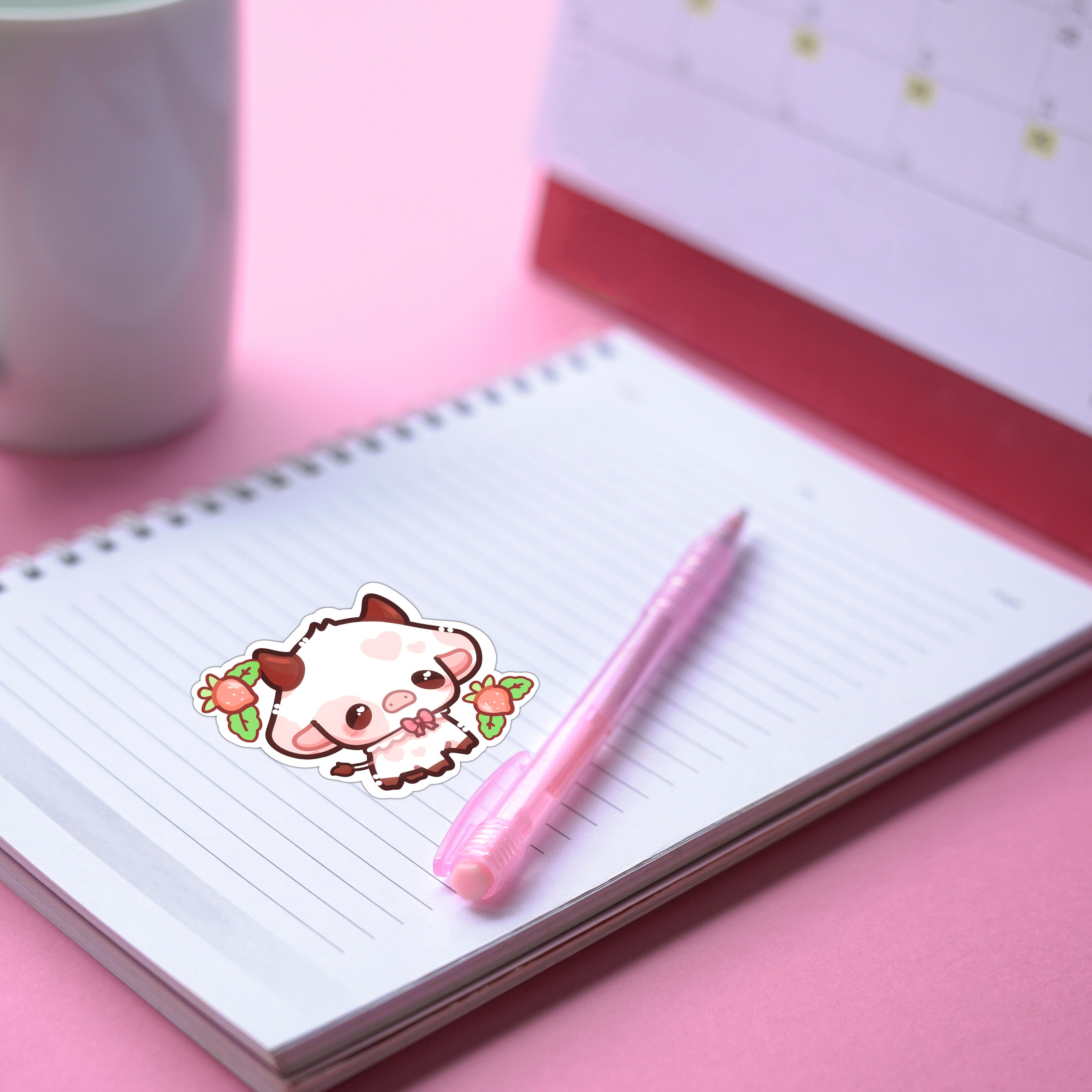 Cute Strawberry Cow Sticker | Cute Animal Stickers | Kawaii | Kiss Cut ...