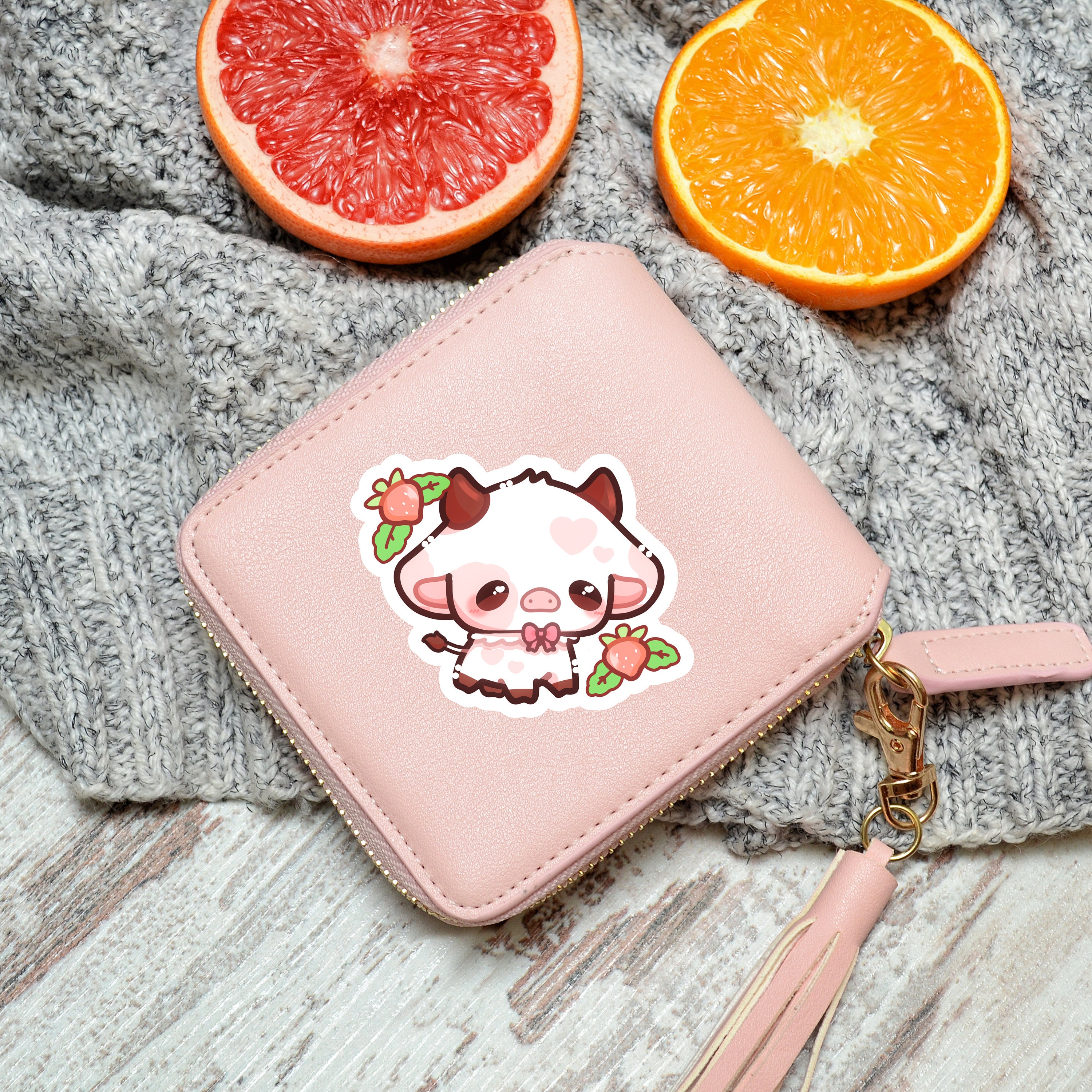 Cute Strawberry Cow Sticker | Cute Animal Stickers | Kawaii | Kiss Cut ...