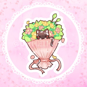 Chibi Kitty Bouquet Sticker | Cute chibi stickers | kawaii | Kiss cut stickers | cottage core | kawaii stickers | cute art