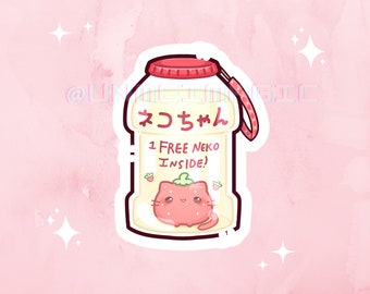 Adesivo Chibi de Gatinho Morango Leite: Adesivo de Vinil Kawaii