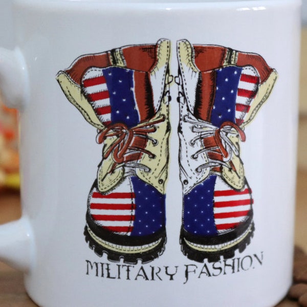 10 Oz Printed Mug, Military Fashion Printed Glass, Cylinder And Oval Mug, Quality Printed Mug, Army Boot Pattern Printed Mug