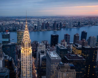 Manhattan | Chrysler Building from Summit One Vandebilt with Dramatic Sunset over East River | Gift | Acrylic | Metal | Canvas | Paper