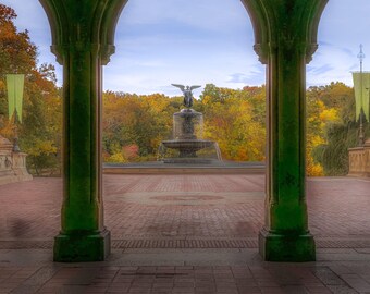 Central Park Bethesda Fountain Wall Art | Fall Foliage Landscape Photography | Urban Scenic Decor | NYC Gift | Canvas, Paper, Acrylic, Metal