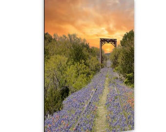 Bluebonnet Bridge Sunset Canvas Print: Texas Hill Country Art