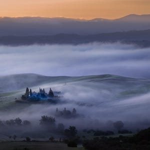 Foggy Tuscany Sunrise Art Print: San Quirico d&#39;Orcia Landscape