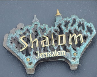 Vintage metalen brievenhouder, Shalom Jerusalem, gemaakt in Israël