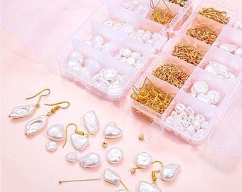 DIY Pearl beads making kit Jewellery, metal and stretchy bracelet friendship, earring and necklaces craft kit vintage style