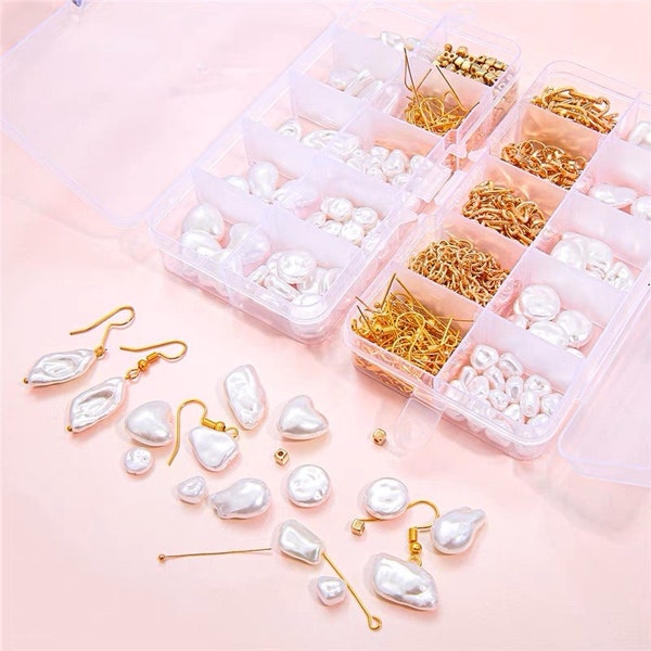 DIY Pearl beads making kit Jewellery, metal and stretchy bracelet friendship, earring and necklaces craft kit vintage style