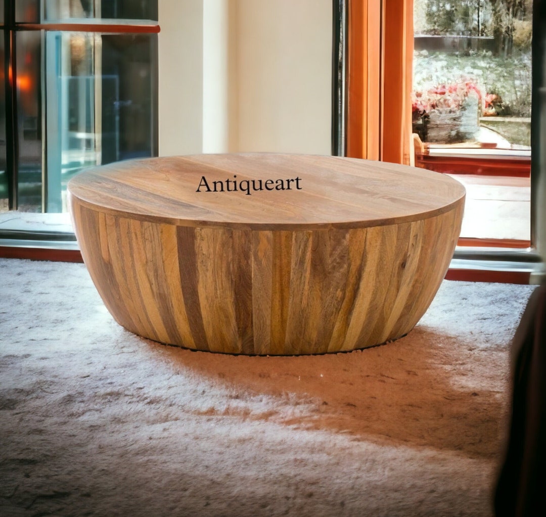 Mango Wood Drum Coffee Table Etsy