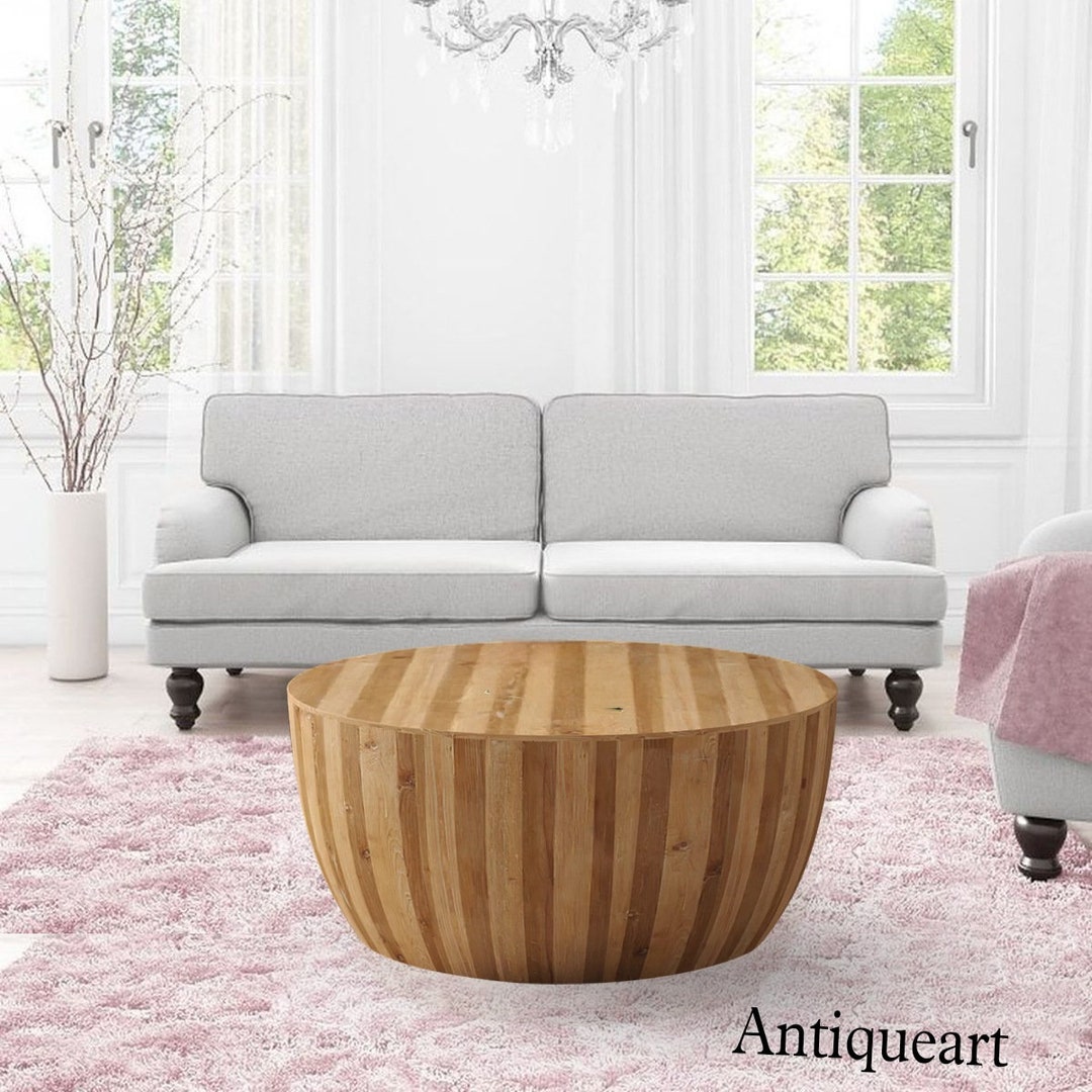 Wooden Drum Coffee Table Etsy