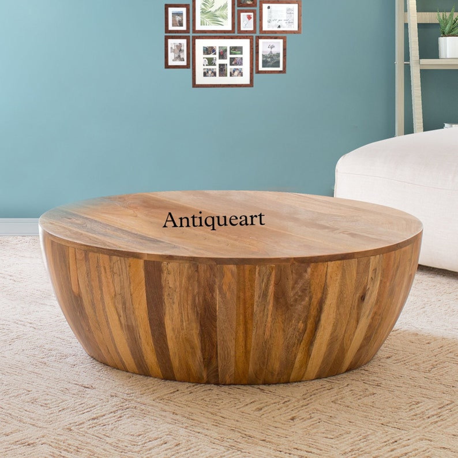 Mango Wood Drum Coffee Table Etsy
