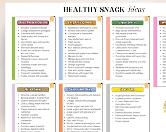 Healthy Snack Food List, Healthy Snack Ideas Printable PDF, Easy To Prep Snacks, Simple Snacks For Teens and Adults