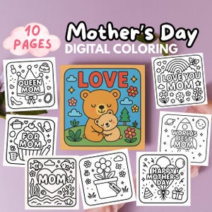 Páginas para colorear imprimibles en PDF para el Día de la Madre / Página para colorear fácil y atrevida de mamá / Regalo para mamá y abuela / Actividad divertida para el Día de la Madre