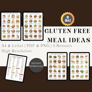 80 Gluten Free Meal Ideas For Gluten Free Meal Plan, Gluten Intolerant Printable Diet Plan, Gluten Free Foods, Gift Gluten Free Grocery List