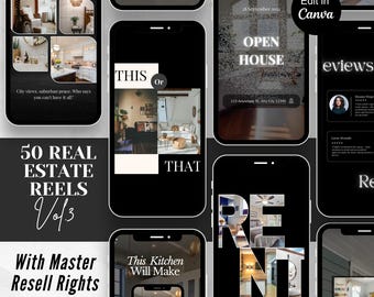 Reels inmobiliarios con derechos de reventa / Plantillas de Reels inmobiliarios de lujo como plan de marketing inmobiliario / Materiales de marketing para agentes inmobiliarios