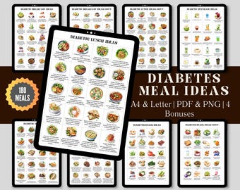 180 Diabetic Meal Ideas PDF & PNG, Diabetes Meals Guide For Diabetic Meal Plan, Diabetic Meal Chart Printable, Bonus-Diabetic Grocery List