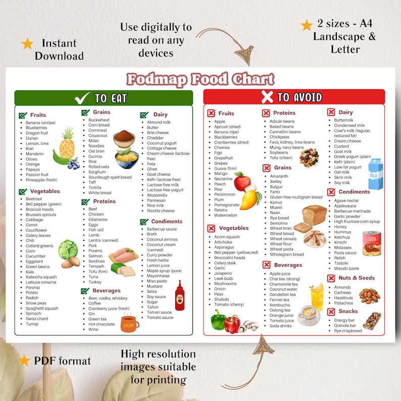 Food And Condiments Chart.pdf Fodmap Diet Guide PDF Poster, Fodmap Sibo Diet List for Low Fodmap Meal ...
