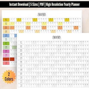 2025 Printable Year Planner, 2025 Digital Planner, 2025 Yearly Planner, Year At A Glance, Yearly Planning Calendar, One Page Calendar