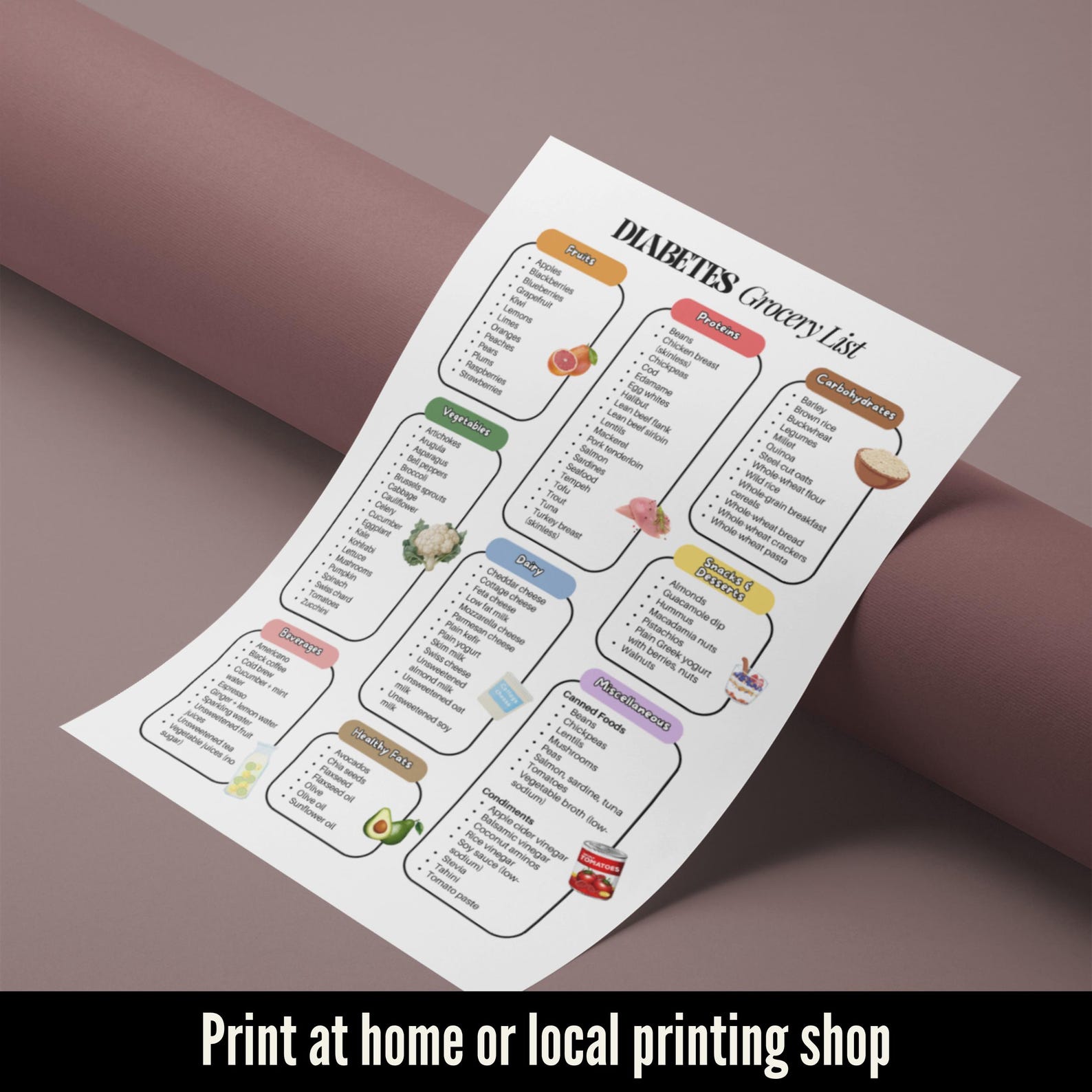 Printable Diabetes Grocery List for Diabetes Food Guide, Low Sugar Food ...