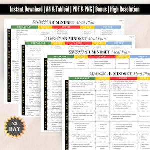 May include: A 28-day meal plan with a 2B Mindset approach. The plan includes breakfast, lunch, snack, and dinner options for each day of the week. The meal plan is designed to help people lose weight and improve their overall health.