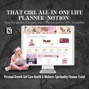 All In One Ultimate Notion Life Planner, Boss Babe Notion Digital Planner Template, Aesthetic Notion Planner, That Girl Notion Life Planner