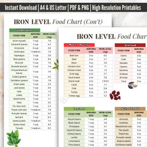 Iron Rich Food Printed Charts PDF, High Iron Food List Printable Poster, For Iron Deficiency And Pregnancy Nutrition, Anemia Diet Support
