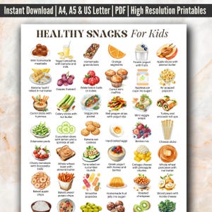 Healthy Snacks For Kids PDF, Quick Snacks For Children Printable, Easy School Snack Ideas, Nutritious Snacks
