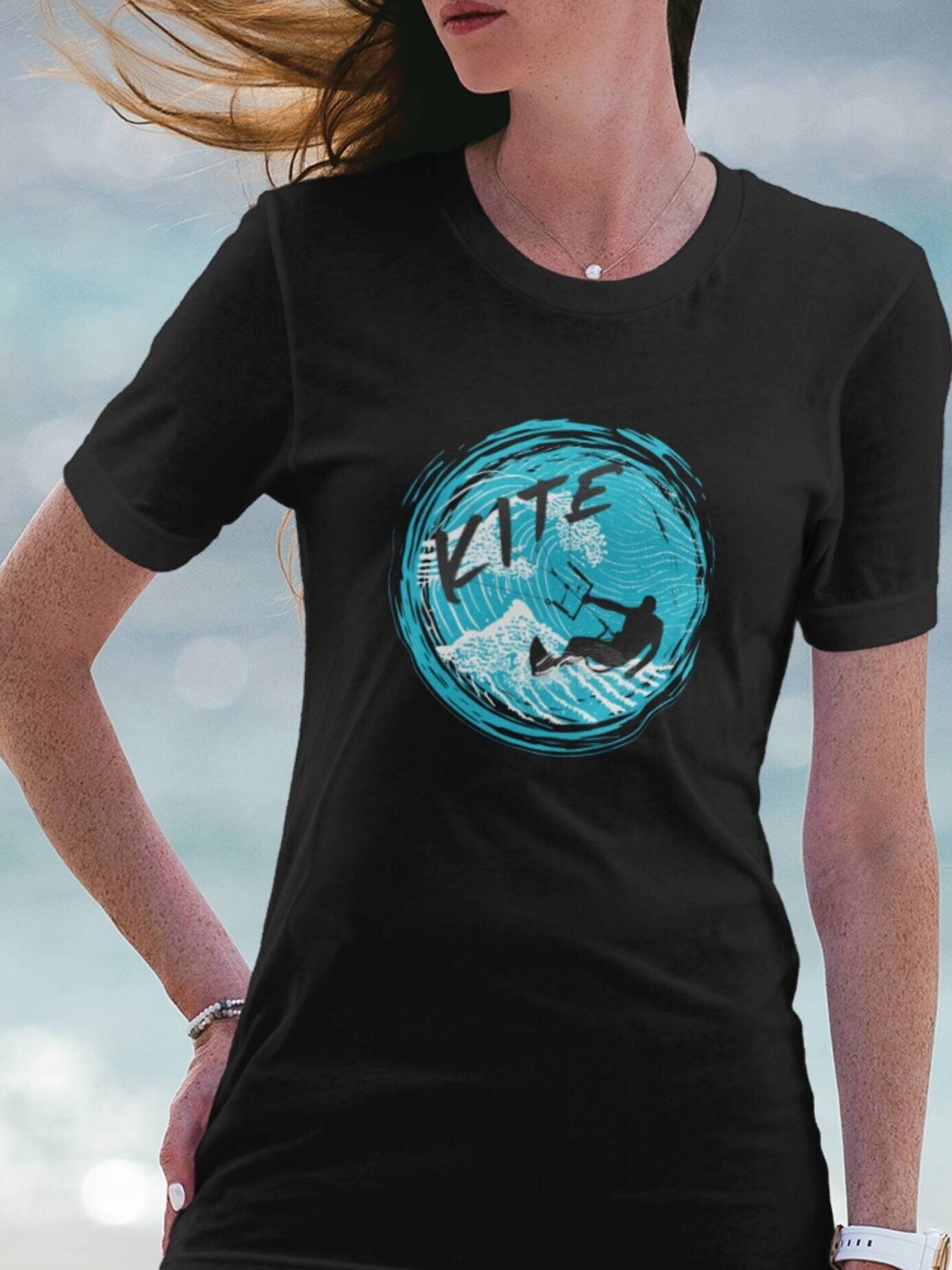 Kitesurfing, Kiteboarding, Kiter Riding the Surf, Bella and Canvas