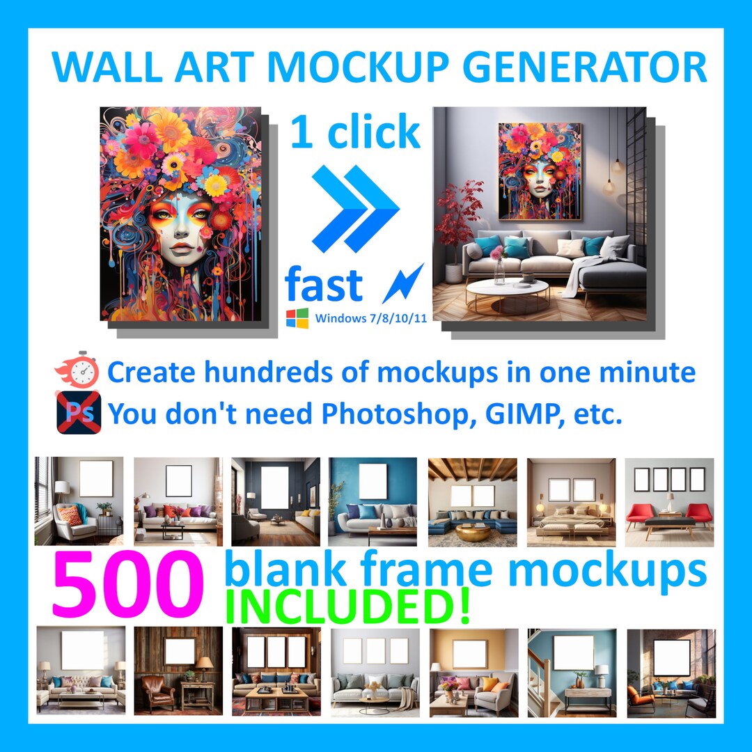 Wall Art Mockup Generator 500 Blank Frame Mockups Poster Etsy