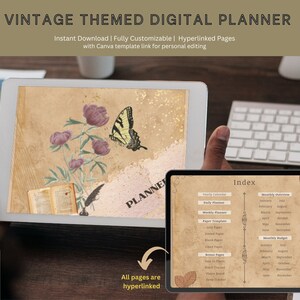 Ongedateerde Vintage Digitale Planner / PDF Compatibel met Canva Template Link / Maandelijkse Dagelijkse Weekplanner / Minimalistische Gewoonte Slaap Tracker