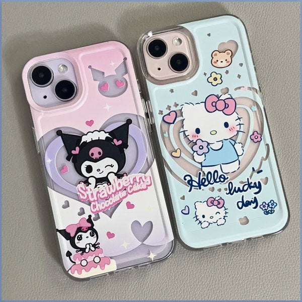 Kawaii mignon dessin animé Couple cannelle bébé chien chat rose motif iPhone étui pour iPhone 7 8 Plus X XR XS 11 12 13 14 Pro Max personnalisé TPU