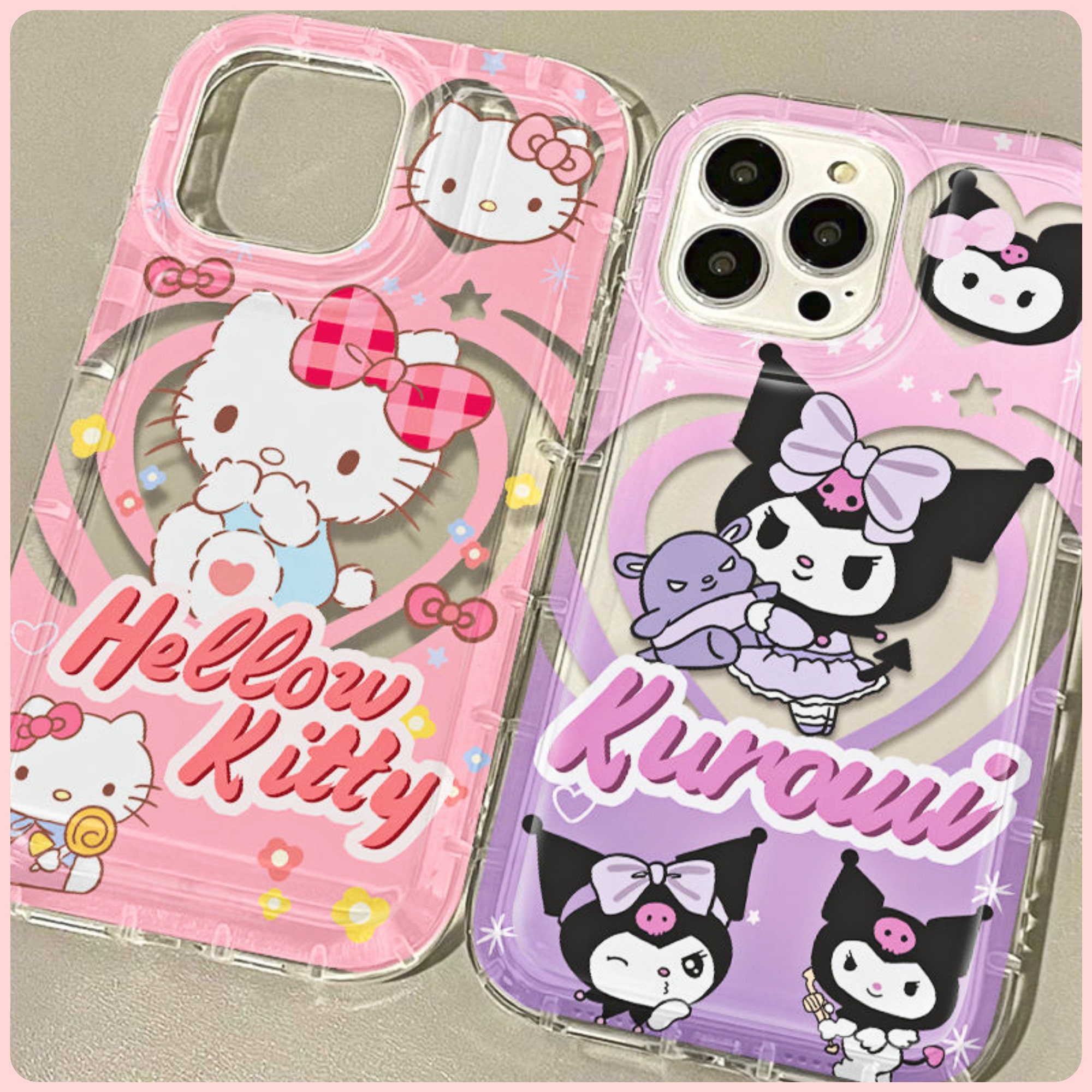 3D Hello Kitty Kuromi Charm Stand Mirror Case Cover for iPhone 14