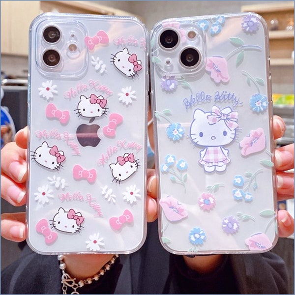 Kawaii Cute cartoon girl Heart Couple Baby Pink Cat Pet Pattern iPhone Case For iPhone 7 8 Plus X XR XS 11 12 13 14 Pro Max Custom TPU