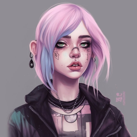 Pretty Pastel Goth Girl Portrait: Digital Download, Goth Girl, Pastel,  Aesthetic Girl, Black and Purple, Colored Hair, Beautiful E-girl Art 