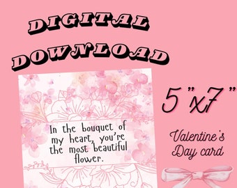 Floral Valentine’s Day card digital download 5x7