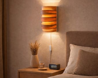 Bedroom Wall Lamp | Oak Veneer Wall Light | Wooden Bedside Sconce
