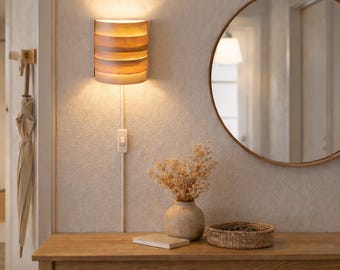 Plug In Wall Sconce | Oak Veneer Wooden Wall Lamp | Minimalist Design Lighting