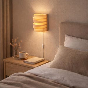 Slaapkamer wandlamp | Plug-in wandlamp esdoornfineer | Houten nachtkastje