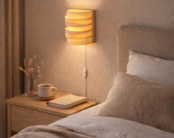 Bedroom Wall Lamp | Maple Veneer Plug In Wall Light | Wooden Bedside Sconce